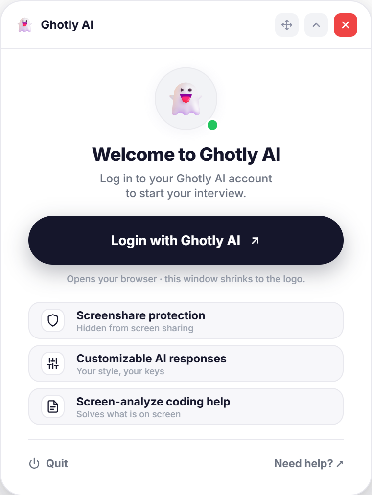 The Ghotly AI sign-in screen with the Login with Ghotly AI button